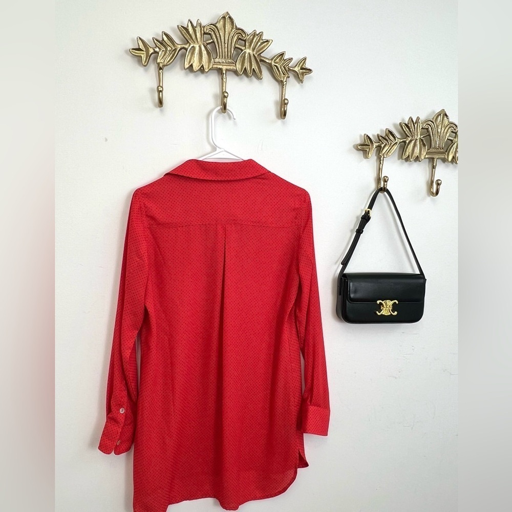 BOUTIQUE FOXCROFT red with fine polka dots blouse m - Picture 3 of 8